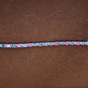 Sterling Silver Multi Color Tennis Bracelet 7 1/2" Box Clasp